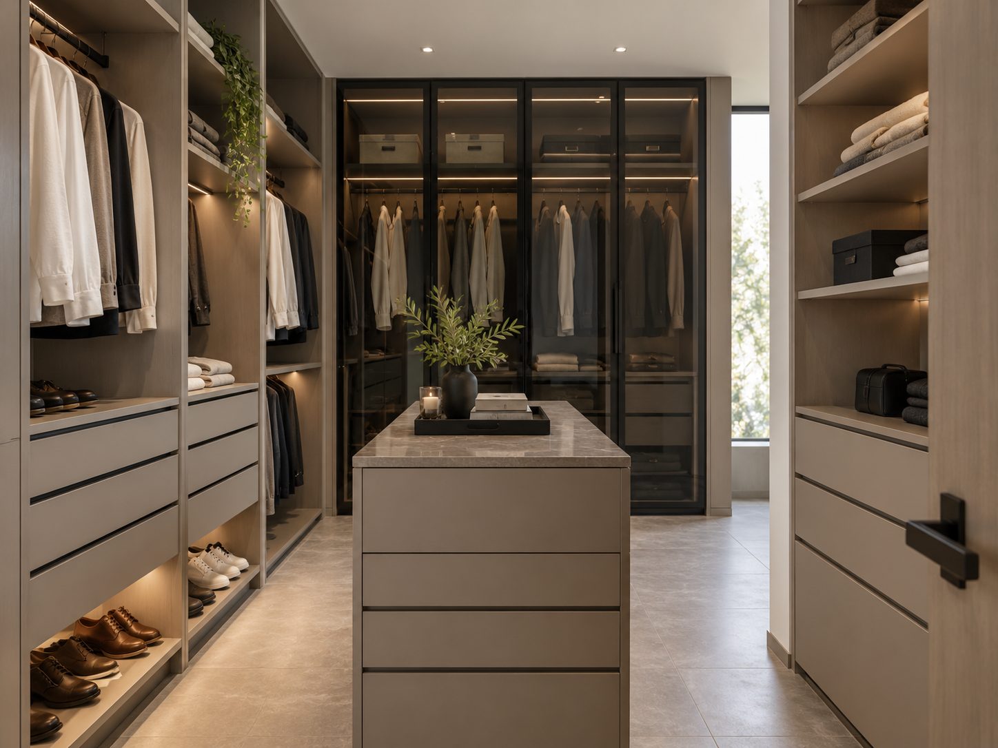 Closet de lujo con iluminación integrada