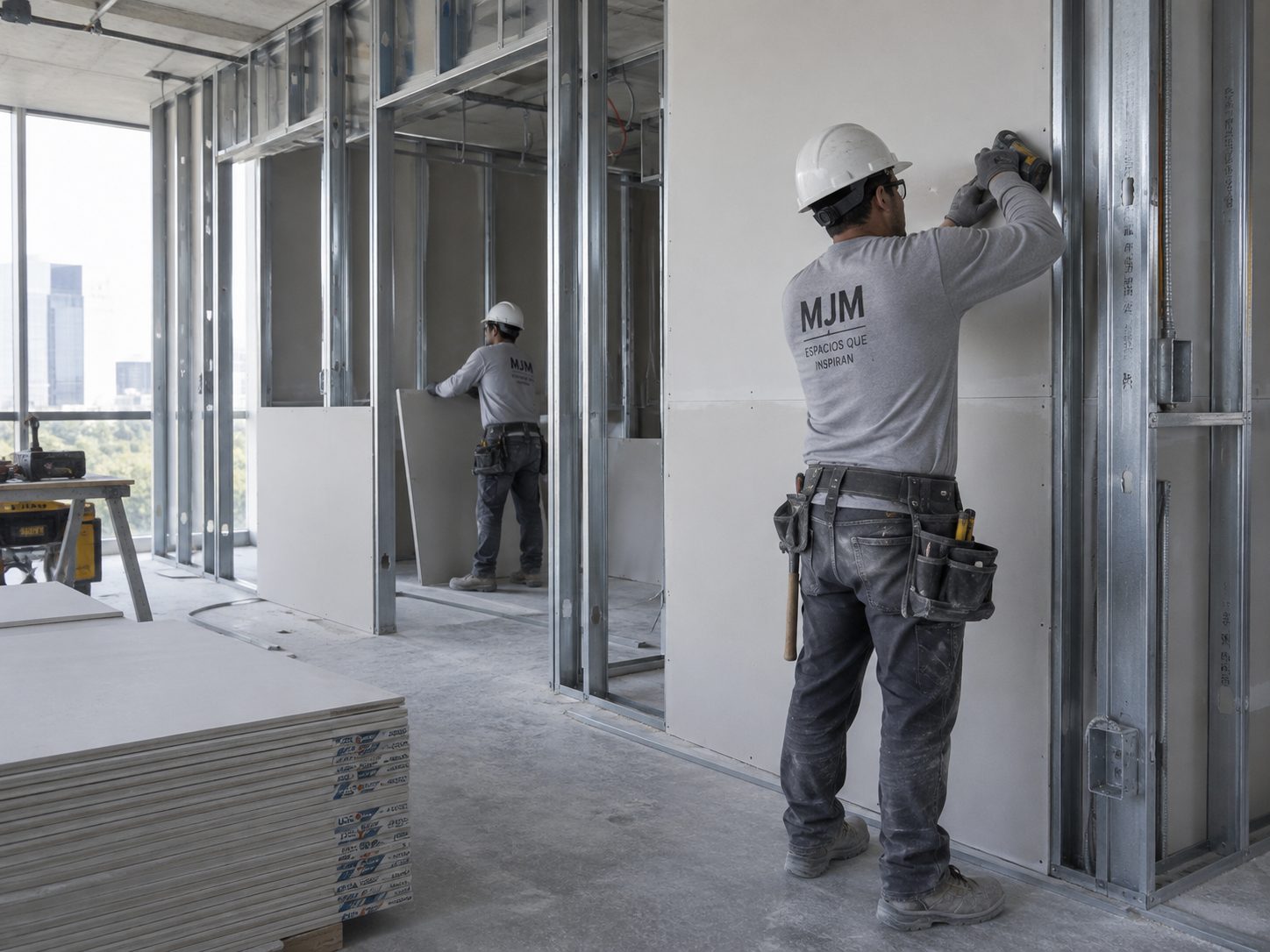 Instalación de drywall por personal de MJM