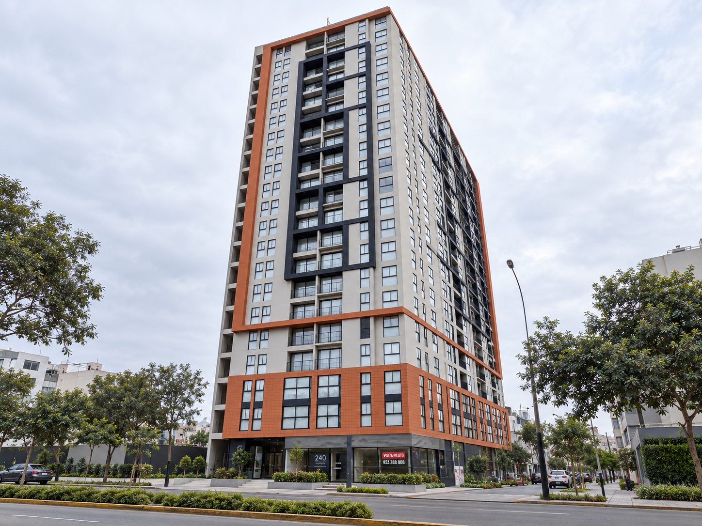 Dorue - torre residencial con fachada naranja